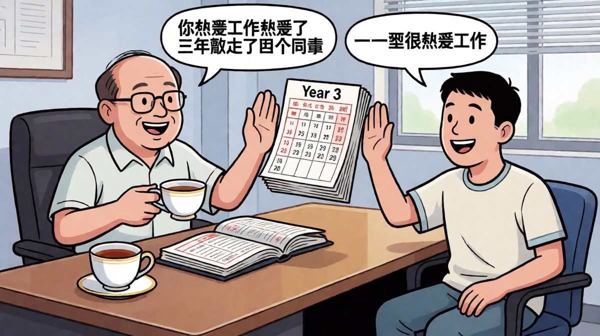 老板微笑着亮出三年考勤表：你热爱工作，熬走了四个同事。