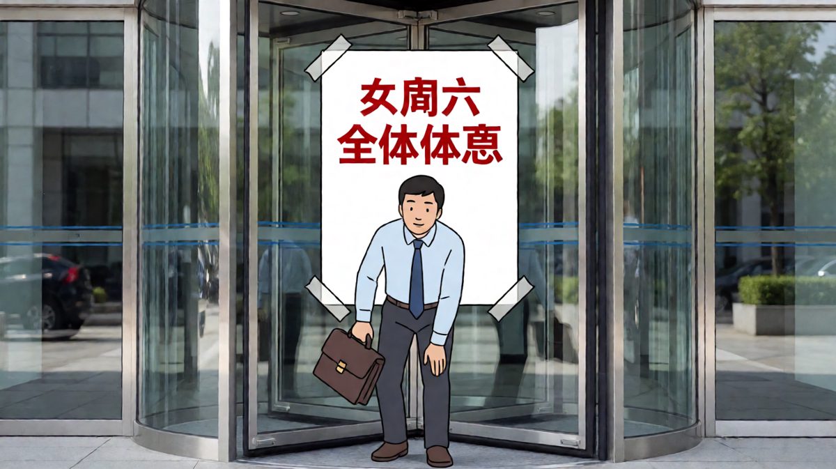 跑完八百米冲到公司——门上写着：今天周六。