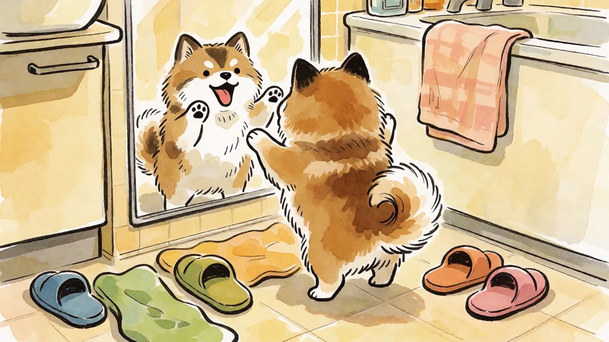 柴犬跟镜子里的自己吵起来了，谁都不服谁