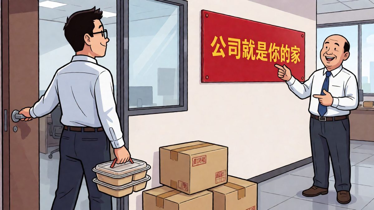 老板：「公司就是你的家。」员工拎着饭盒走向门口：「那我先回家吃饭，家里没人做饭。」
