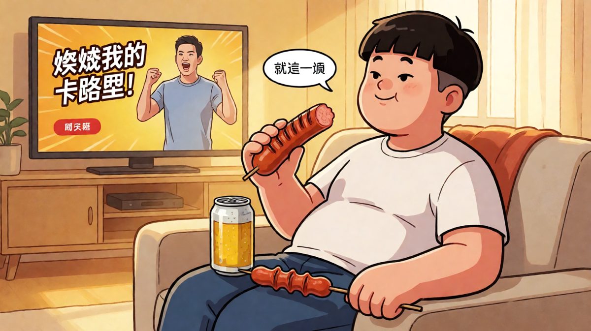 边看健身节目边吃宵夜的矛盾瞬间