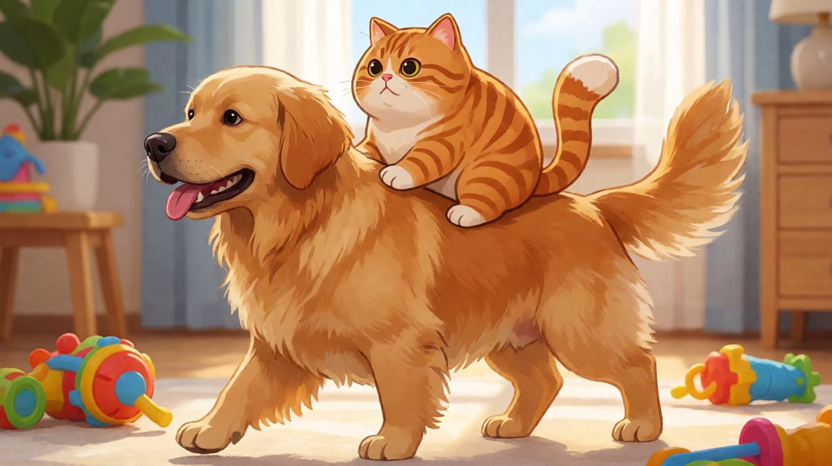 橘猫登基，金毛正式成为皇家坐骑，拒绝卸载。