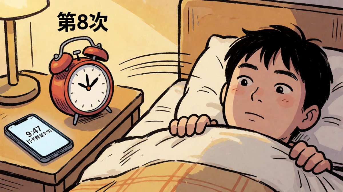 闹钟第8次响，一脚踩飞，一睁眼发现只剩3分钟打卡