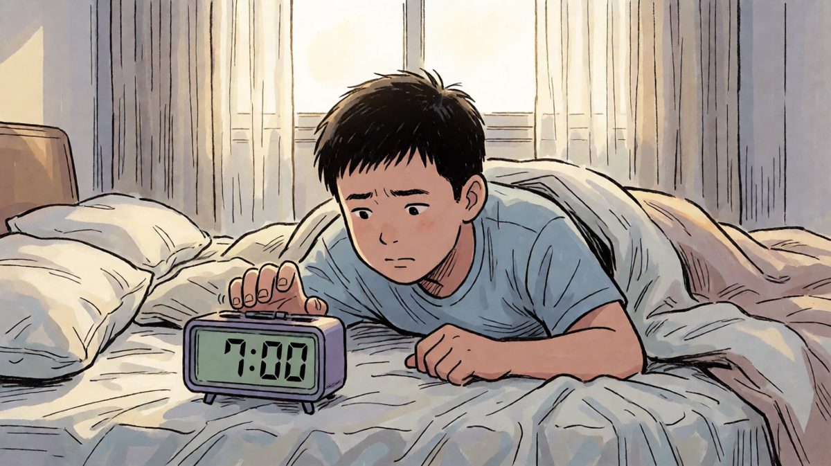 早晨7点，闹钟响了，小明痛苦地伸手按掉