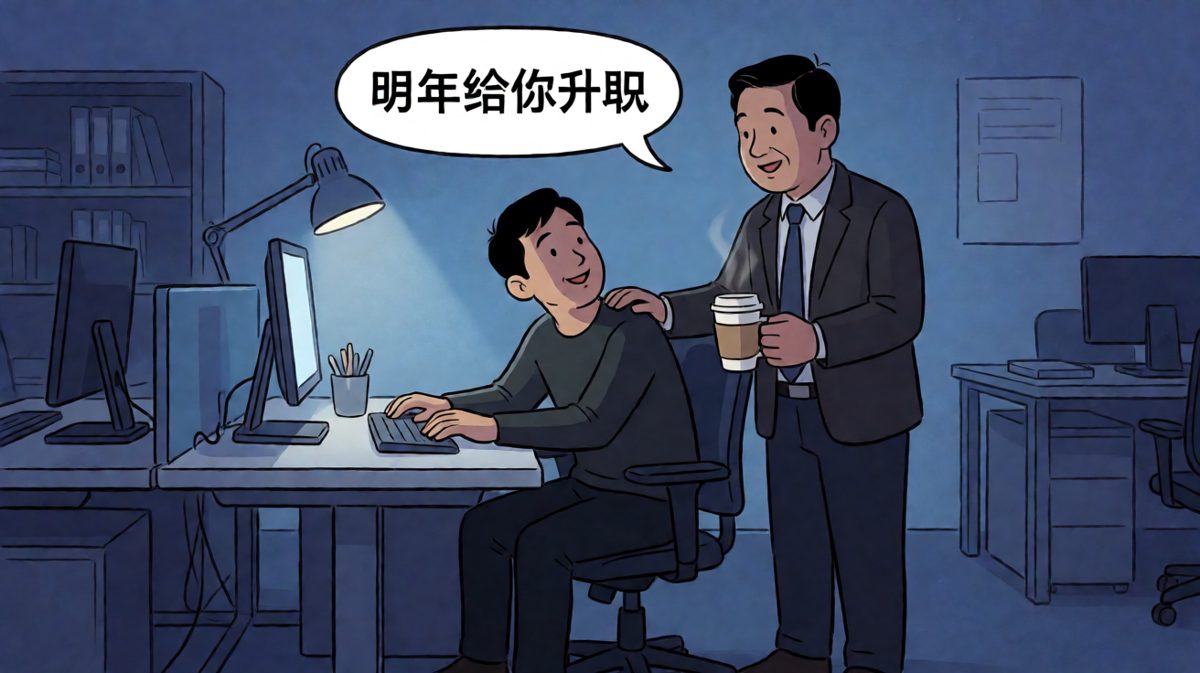 员工感动道谢：谢谢老板关心！老板：不客气，升职的事我记在小本本上了。