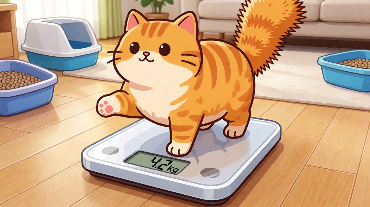 橘猫称完体重后对秤面发动了「正义的拍打」，那个4.2kg它看了三遍。