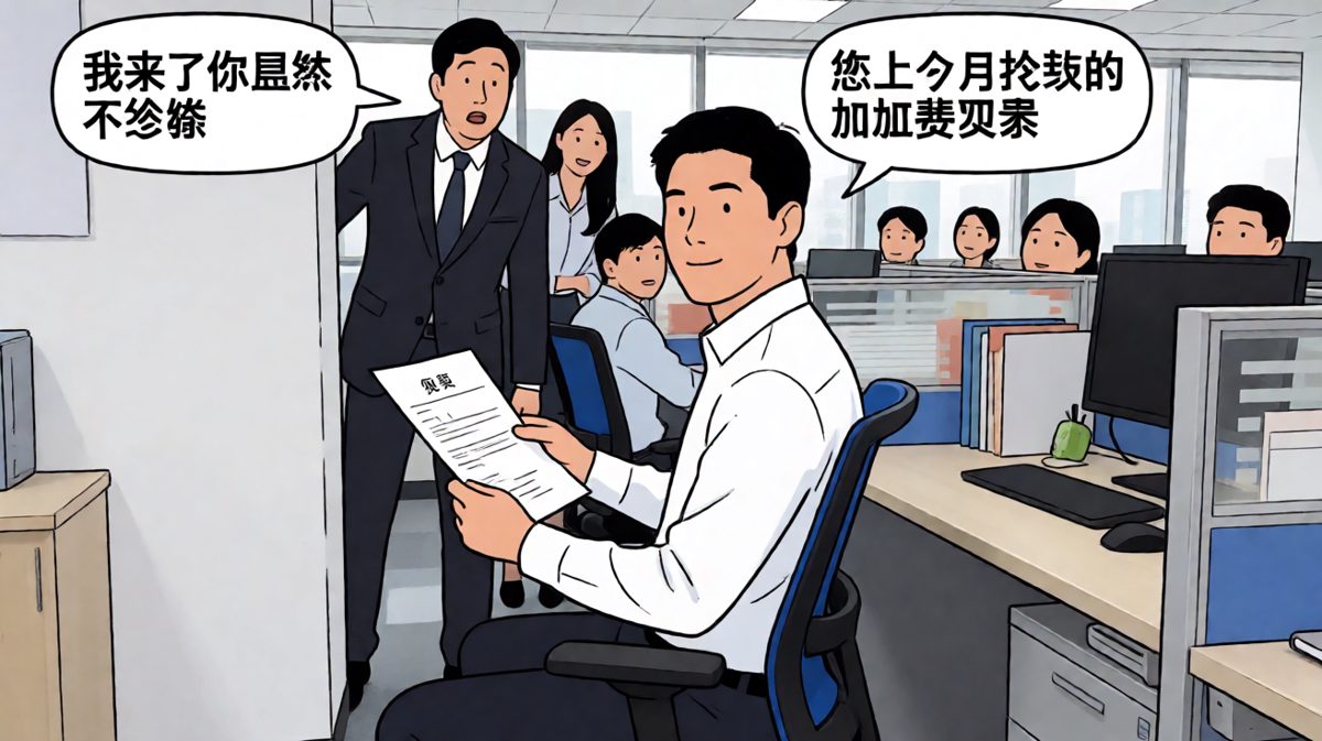 老板：我来了你紧张吗？ 员工：您上月欠的加班费让我更紧张。