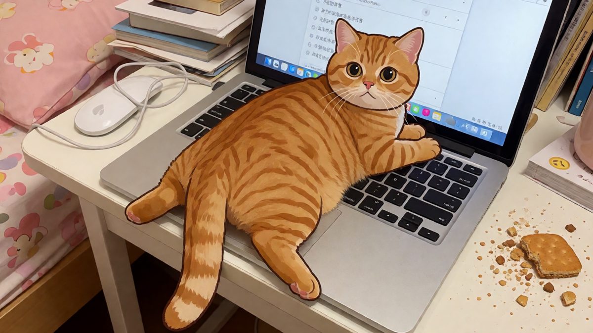 橘猫：这破键盘有本喵什么？挡住屏幕别打扰我午睡。