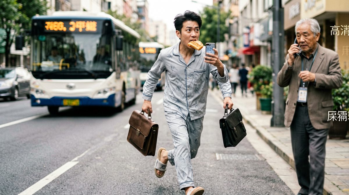 第三格：迟到啦！拼命狂奔去上班！
