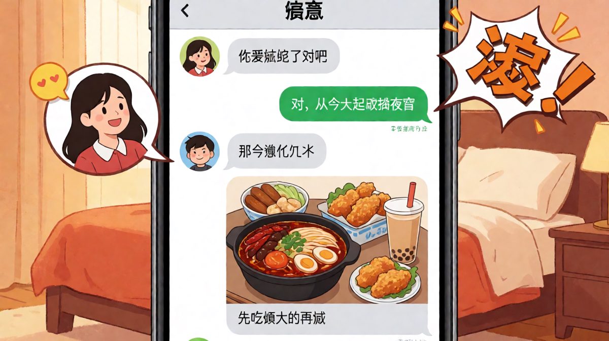 男生说要减肥却点了烧烤外卖
