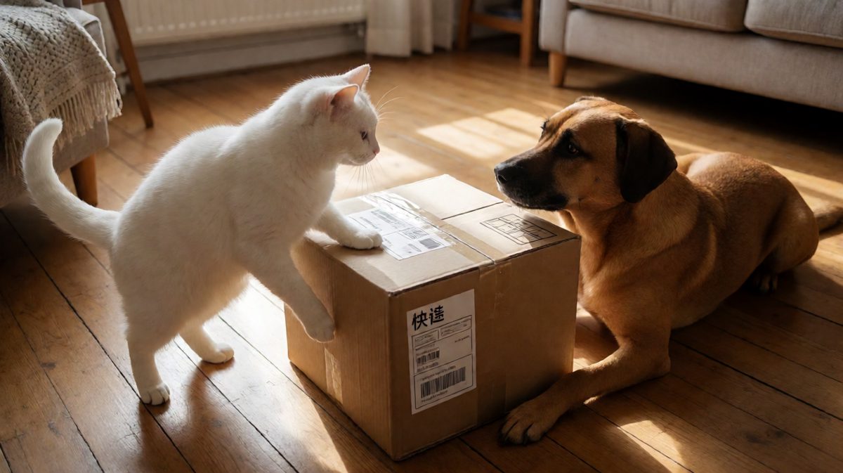 猫狗抢纸箱大战，谁也不让谁