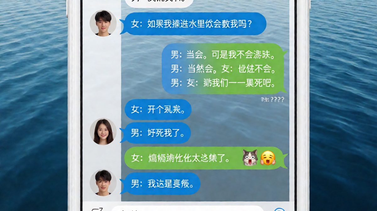 女生用'掉水里'测试男生，结果男生反手一个'也不会'差点把天聊死
