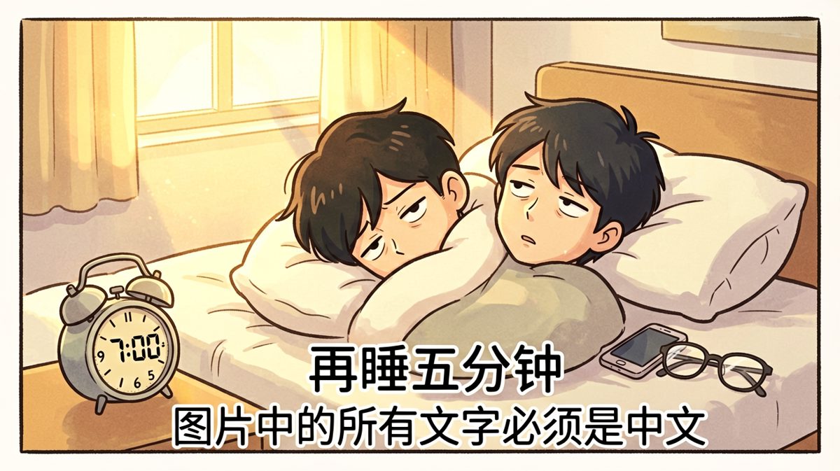 闹钟响起，阿明选择封印在被窝里