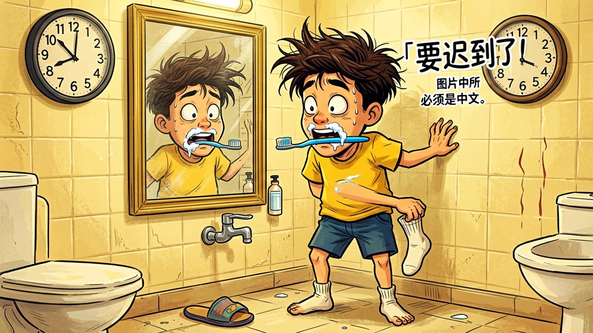 起床晚了，阿明开启慌乱模式