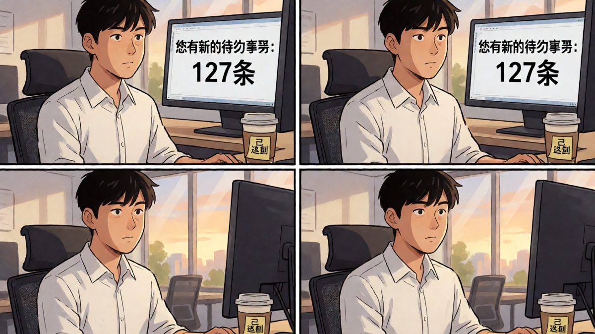 第四格：到达办公室，发现一天才刚刚开始……