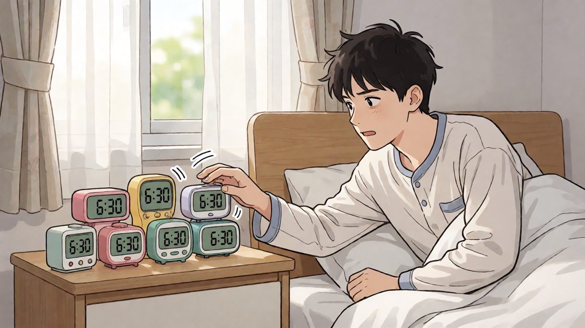 七个闹钟齐上阵，勉强从床上爬起来