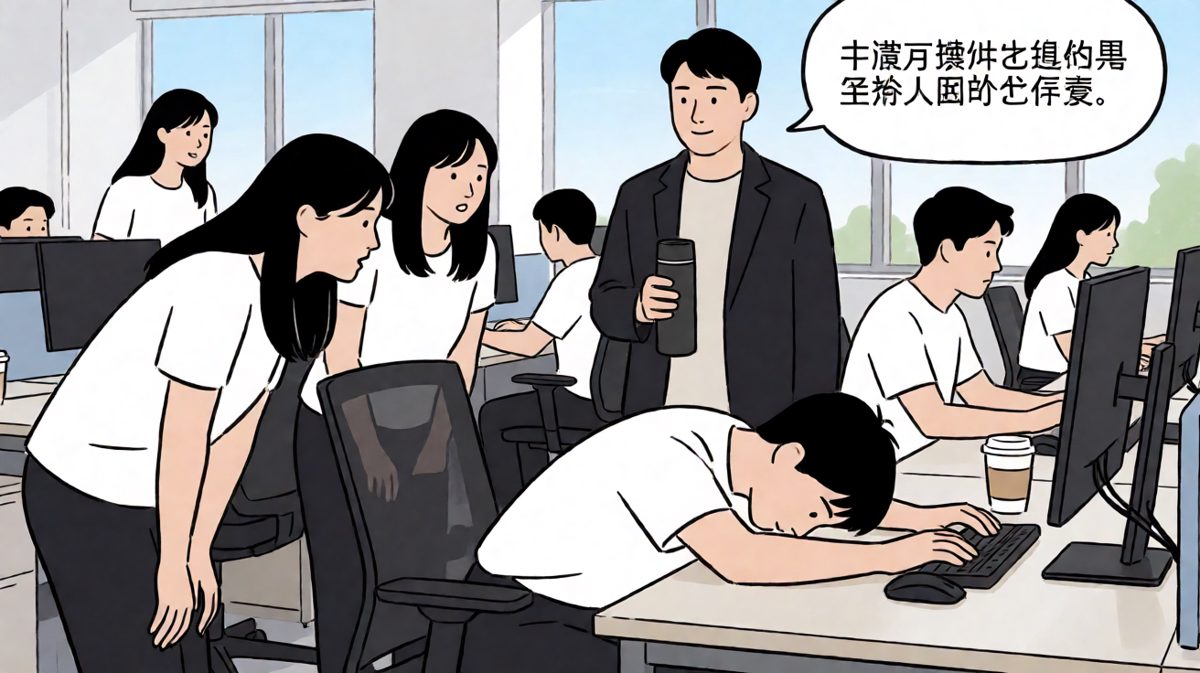 老板问：「为什么午休还在工作？」员工醒来：「因为我睡的是工位。」