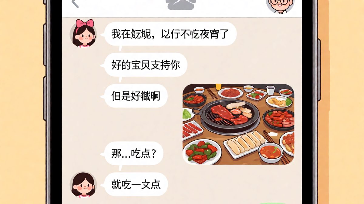 减肥宣言与烧烤现实的惨烈对比
