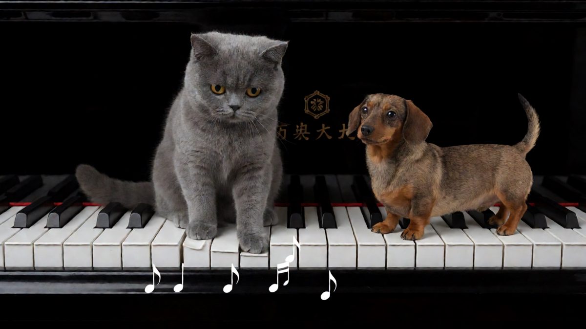 猫咪：这是朕的演奏。腊肠：汪！