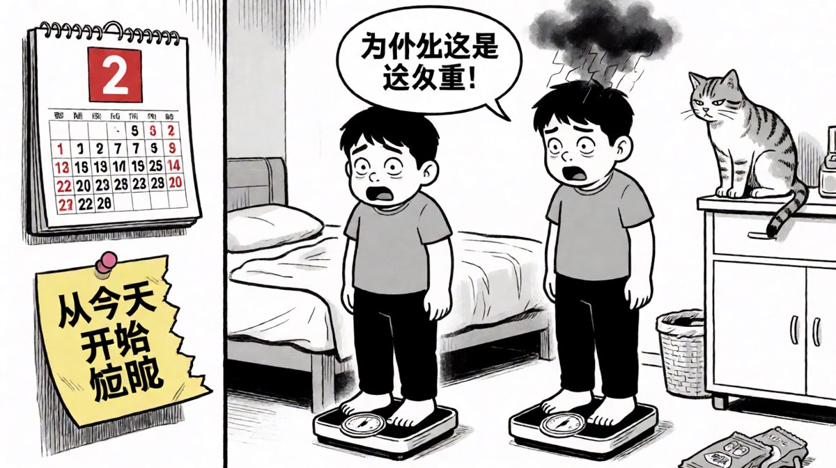 十天后主角再次站上体重秤，彻底崩溃