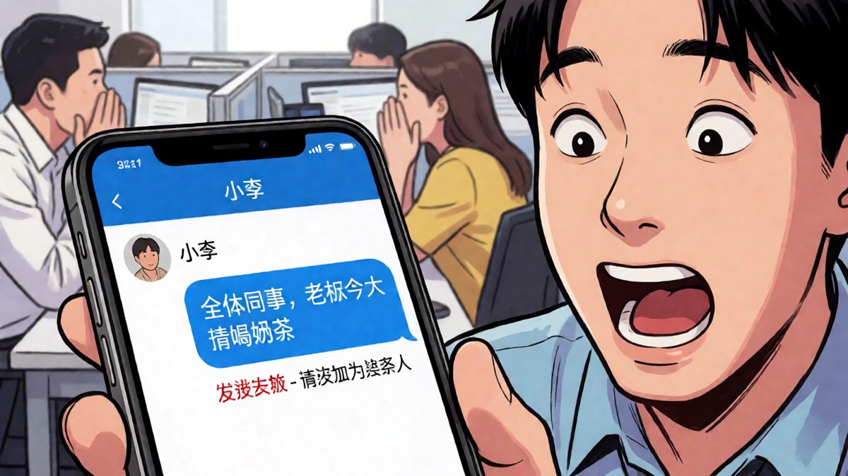 小李想给老板发微信，结果手滑发到了公司大群。