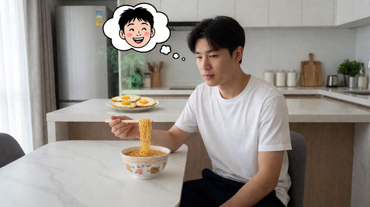 第4格：健康早餐？不，健康泡面。