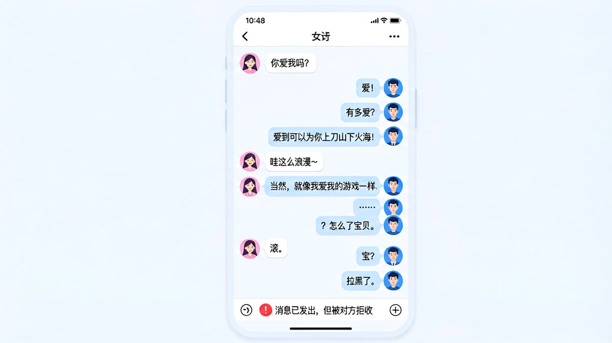 男生拿游戏当Comparer的生死发言，直接导致自己被拉黑。