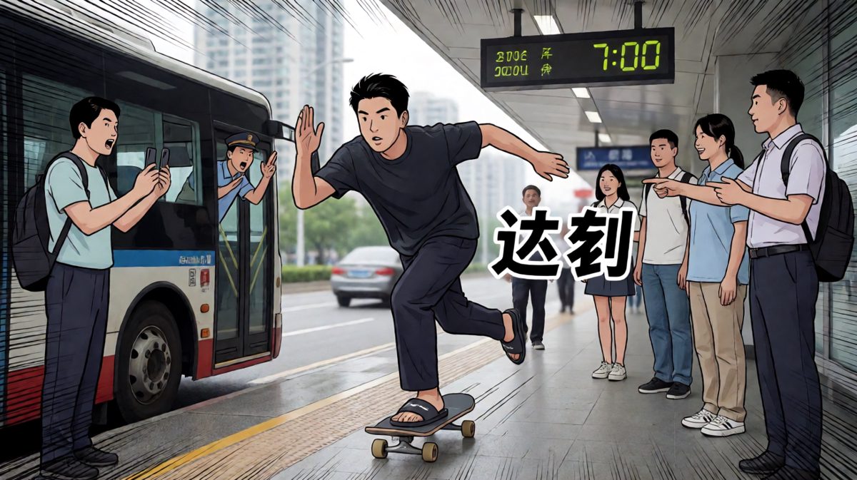 第四格：一路狂奔到地铁站，结果车刚走