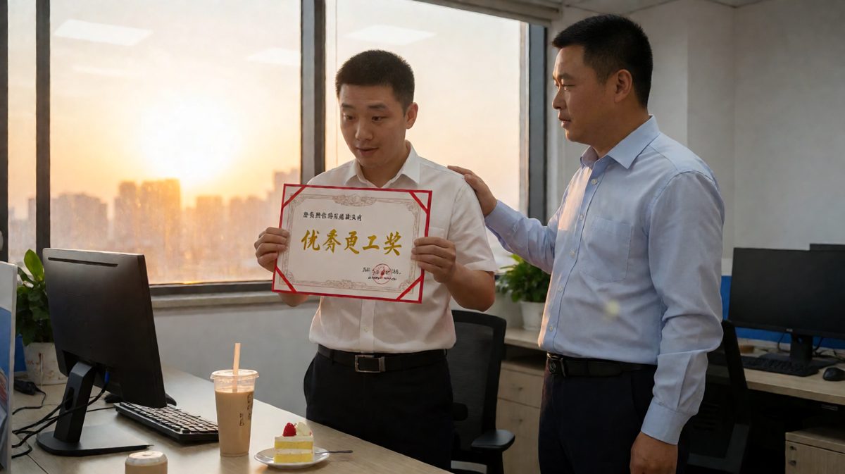 第二幕：老板夸得小王热泪盈眶，结果说的是'下一单你来加班'。