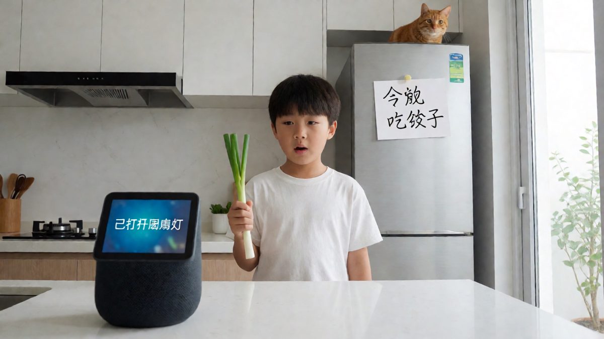 音箱理解成了厨房灯，小明愣在原地。