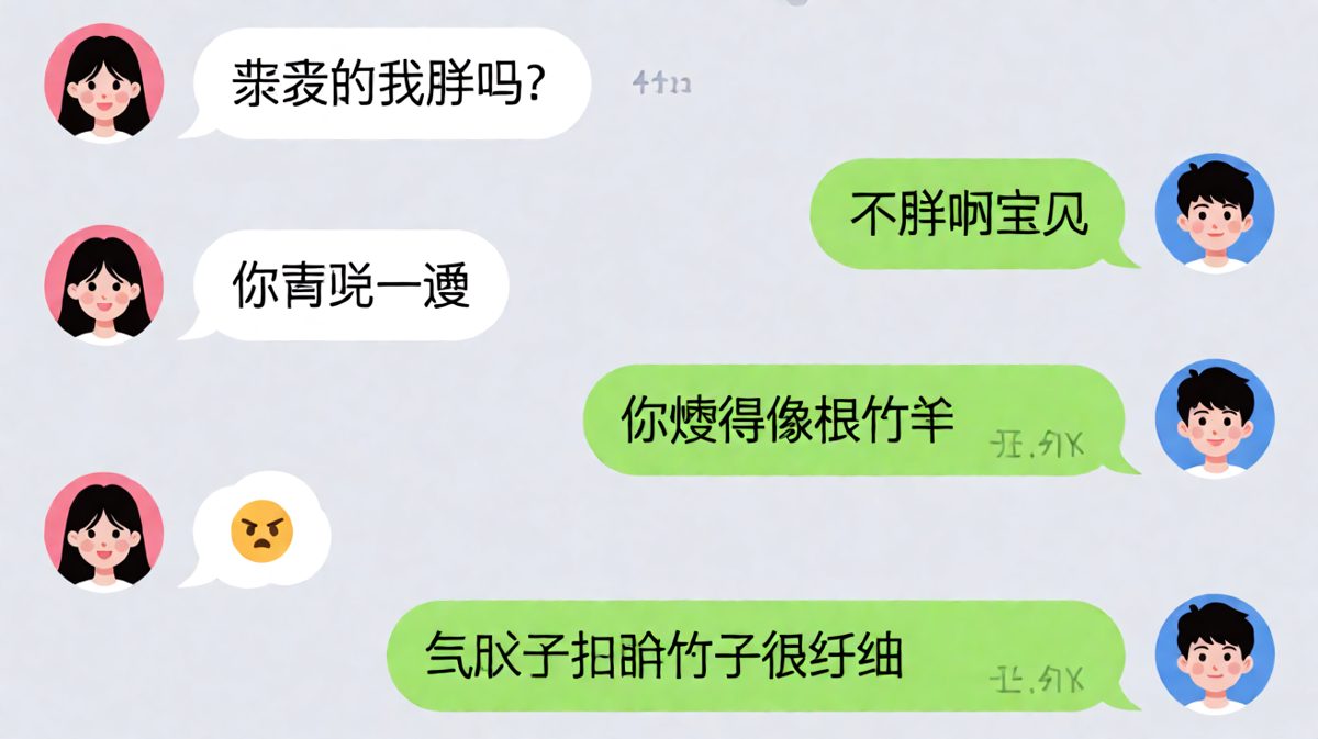 女生问胖不胖，男生的回答从甜蜜变成惊吓的反转。