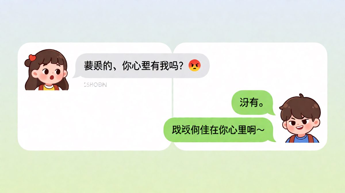 女生试探问是否在心里，男生先说没有再土味情话反转，甜到掉牙。