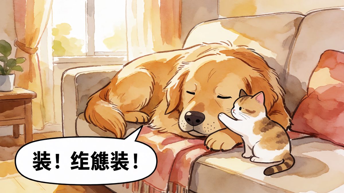 狗狗装睡被抓包，小猫表示不信