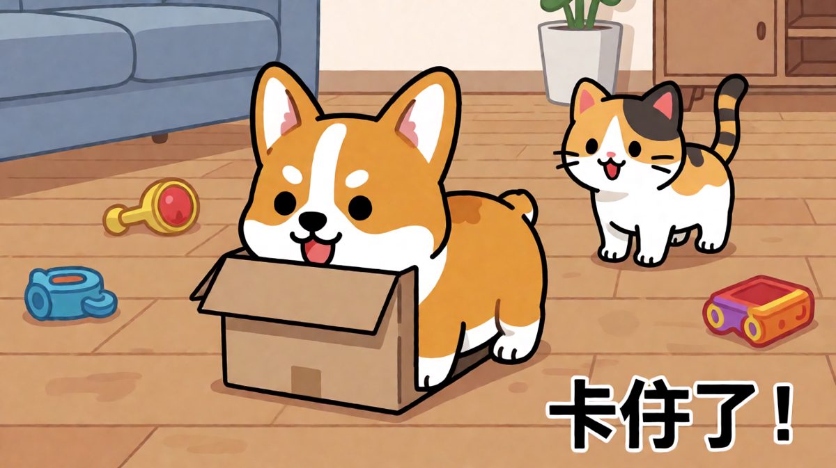 柯基挤纸箱失败，上演卡屁股现场