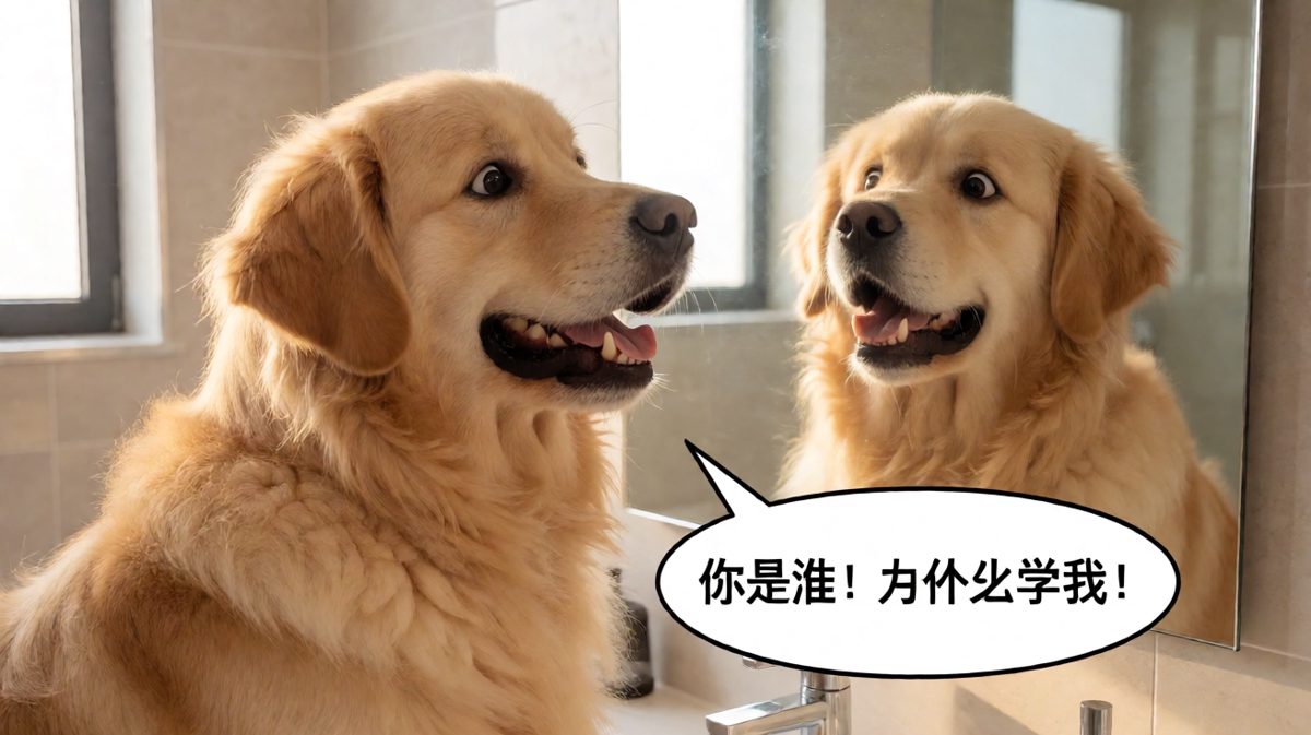 金毛遇镜，对上了另一只金毛