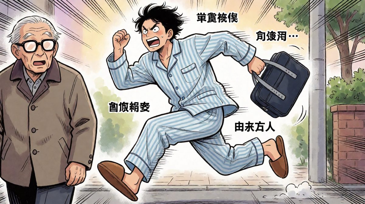 第4格：睡衣狂奔，全街震惊
