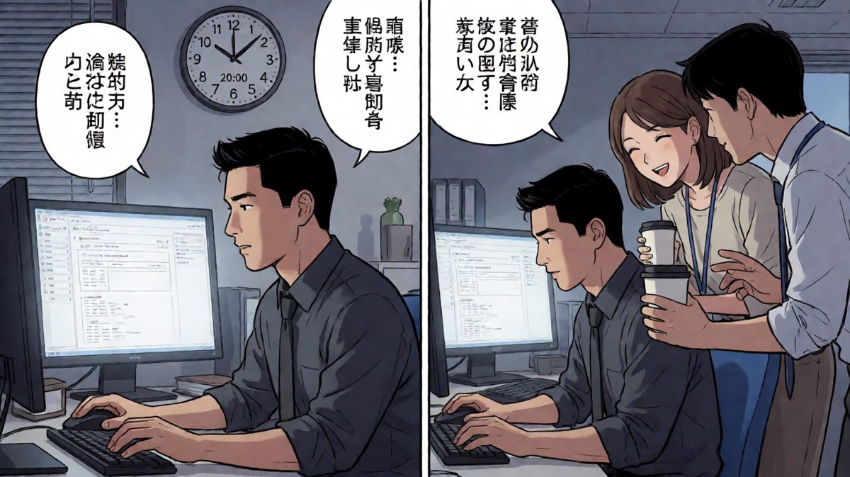 第三格：同事连环追加，主角的心理防线开始崩溃
