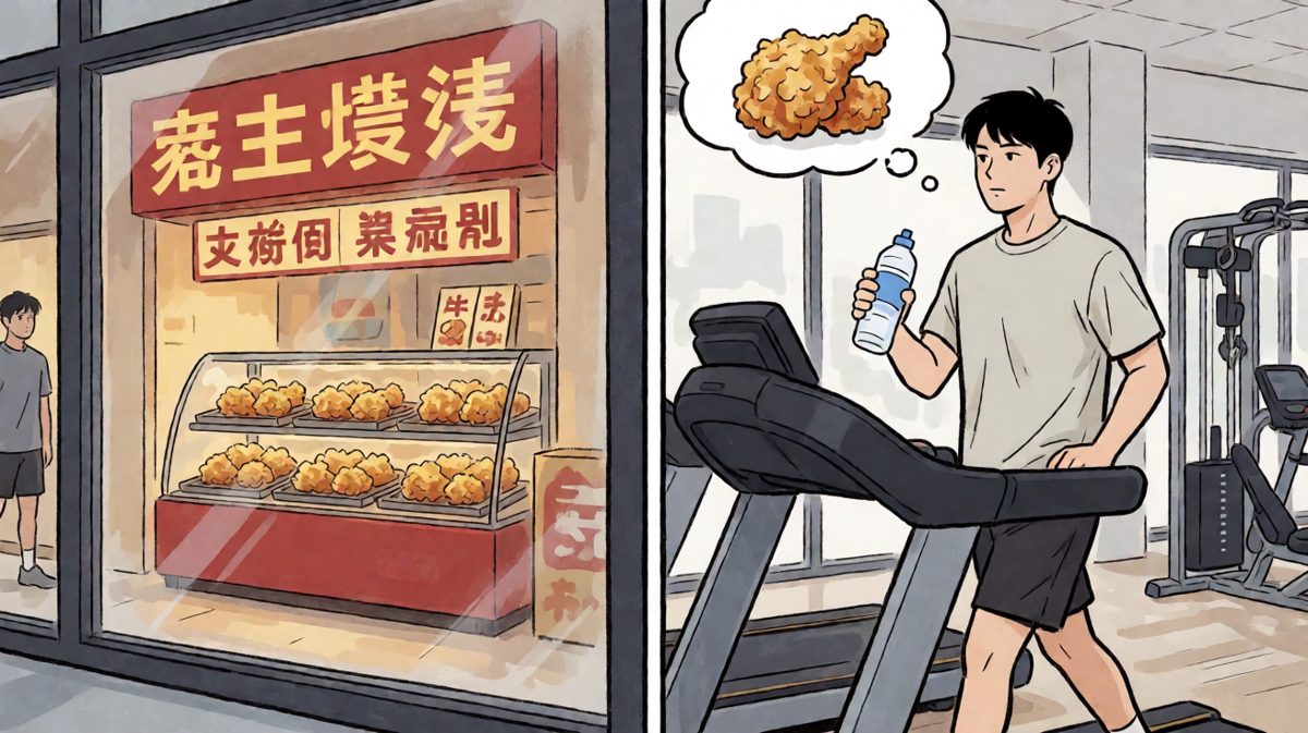 健身还没结束，隔壁炸鸡店的香味就让人破防了。