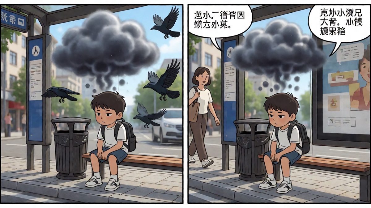 错过公交的小明彻底摆烂，人生仿佛失去了意义。