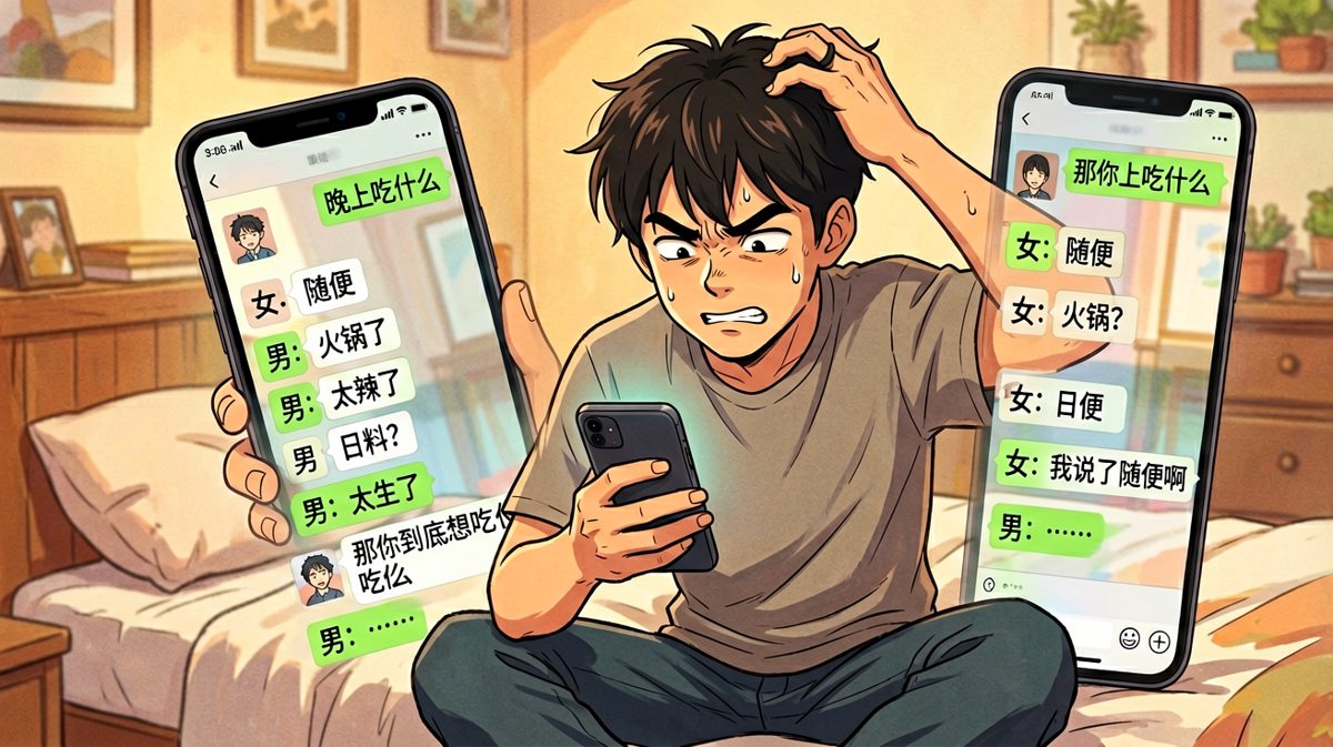 问了三次随便，最后男生彻底不会了