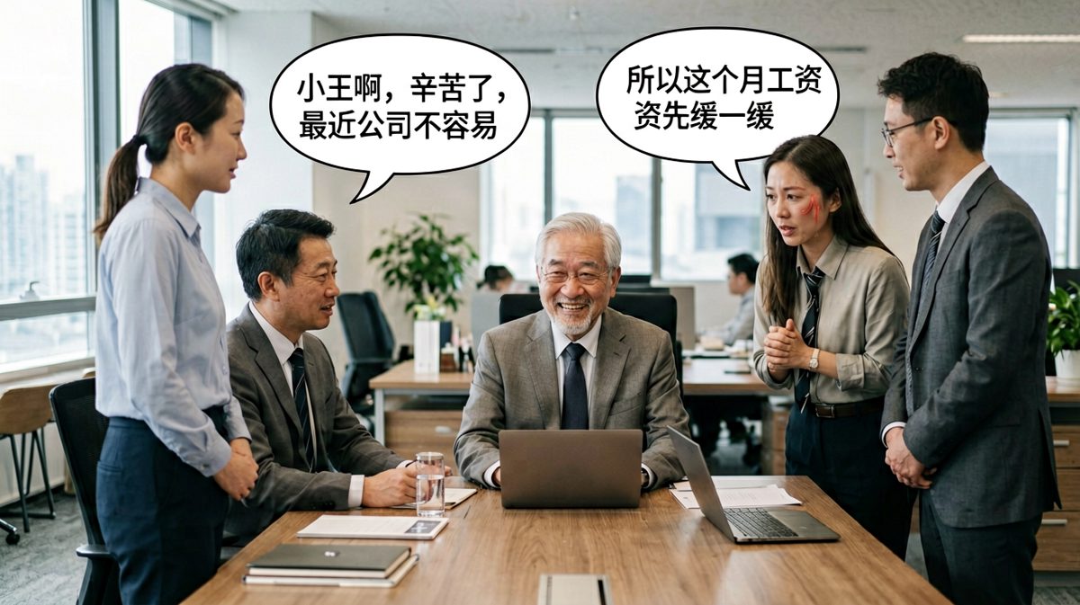 老板：公司不容易 → 工资先缓一缓，员工笑容冻结