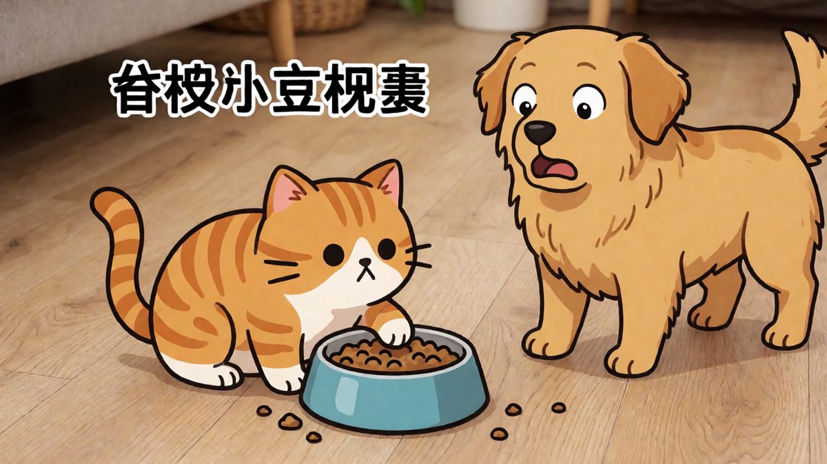 猫：我只是尝尝！狗：你偷我饭还装失忆？