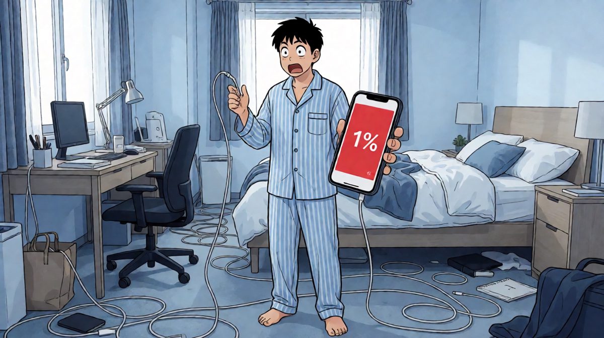 清晨闹钟响，手机只剩1%电量