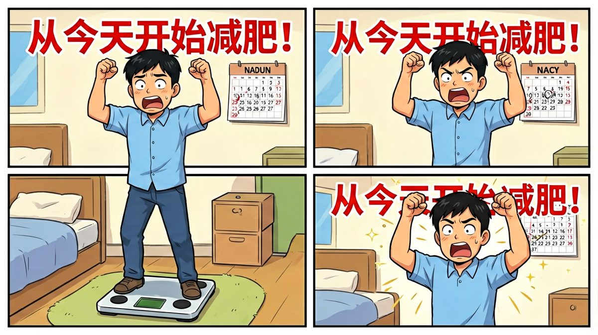 立flag时刻：主角决心满满，誓要从今天开始减肥！