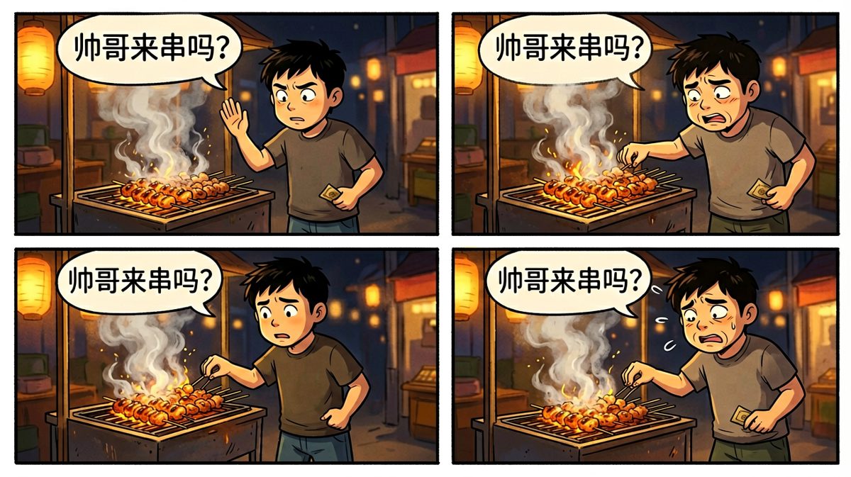 动摇瞬间：路过烧烤摊，理智与食欲开始激烈搏斗。