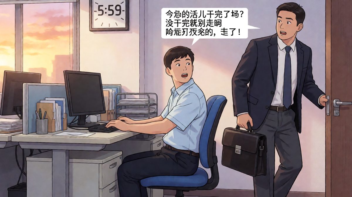 老板准时下班前最后一秒的拉扯：吓你一下是尊重，真让你走是修养。
