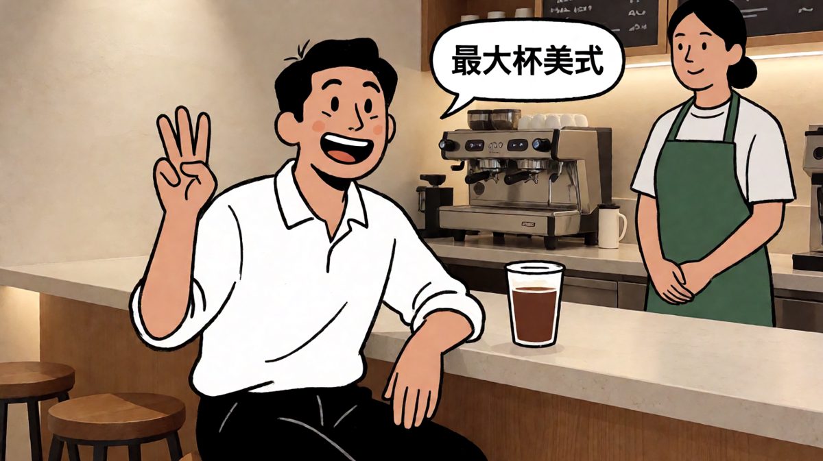 点了一杯'最大杯'咖啡，充满期望。