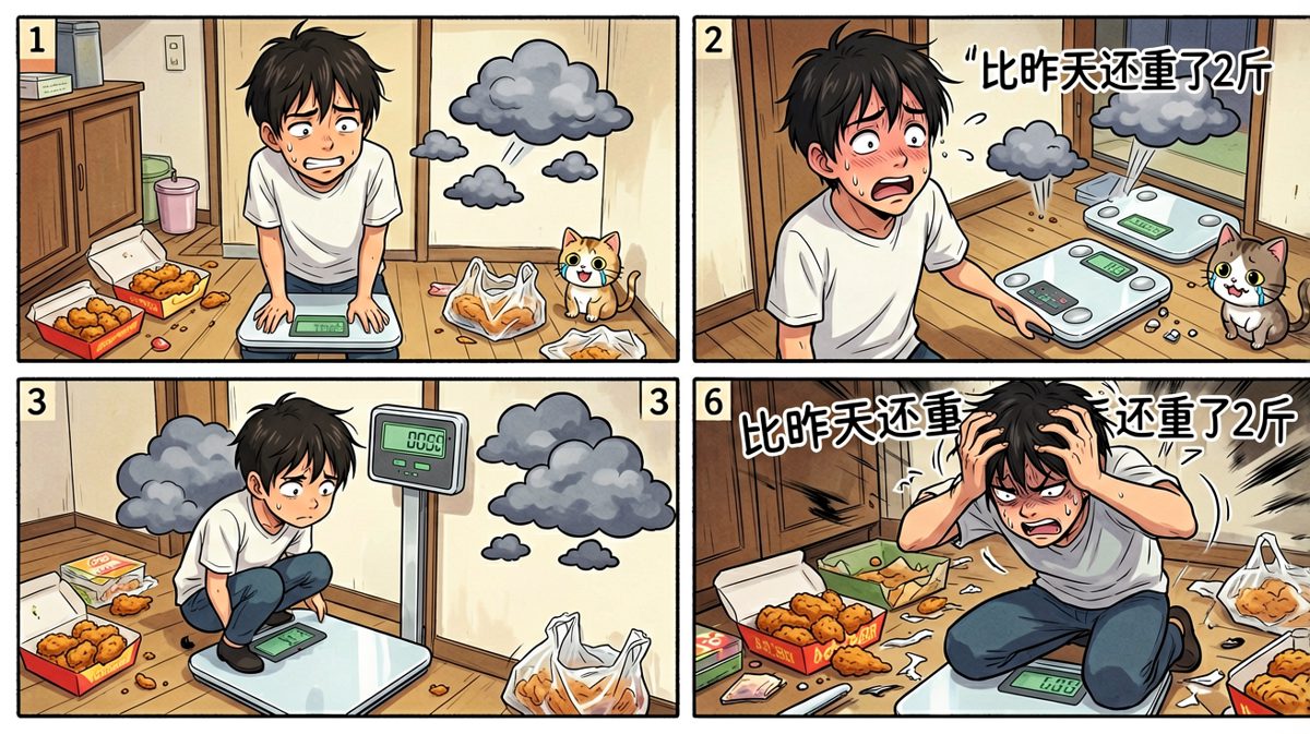 第四天，秤上的数字给了他一记响亮的耳光——原来炸鸡是会反噬的。