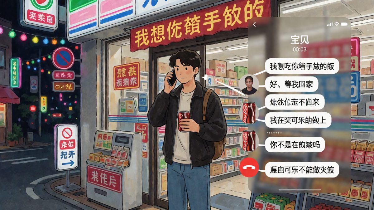 女生想吃男友做饭，结果他去买可乐了