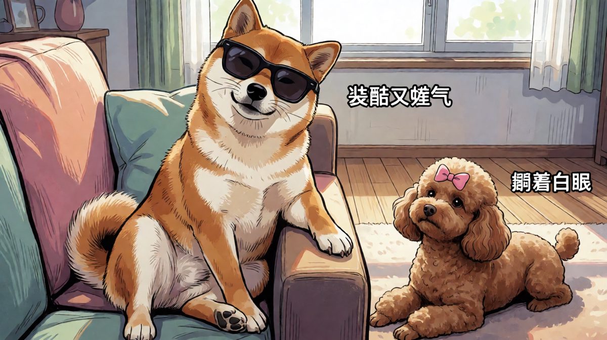 柴犬：我是这条街最靓的仔。贵宾：求你赶紧摘下来。